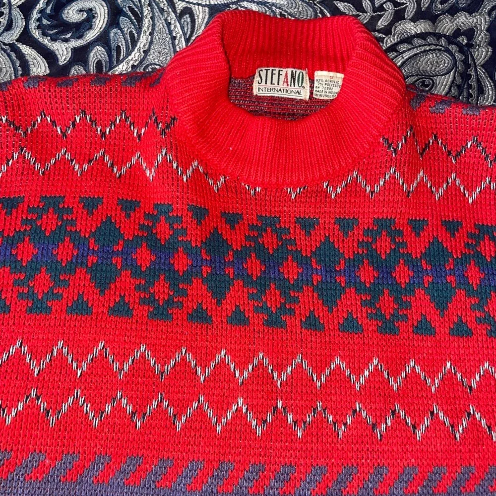 Stefano International Vintage Red Geometric Southwestern Mock Neck Sweater Small